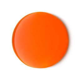 Chocolate Orange. A perfectly circular swatch of smooth, glossy, electric orange shower gel. 