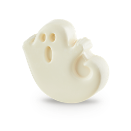 Ghost In The Dark. An off-white bar of soap sculpted into the shape of a cartoon ghost. The ghost has a rounded body, small waving arms, and hollowed-out oval shapes for two eyes and an open, surprised mouth.
