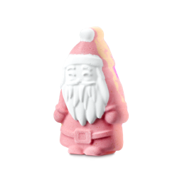 Magical Santa. A Santa-shaped bath bomb. The textured figure is predominantly light red with a distinct white beard, moustache, and hat trim. A subtle swirl of yellow-orange colour is visible along the edges.