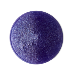 Sleepy Bear. A perfectly circular swatch of thick, glossy shower gel. It is a royal purple colour with shimmering sparkles throughout. 