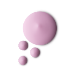 A large, smooth, circular drop of LUSH Snow Fairy hair primer is shown on a light gray background, surrounded by three smaller drops of the same pink product. The surface of the product is glossy.