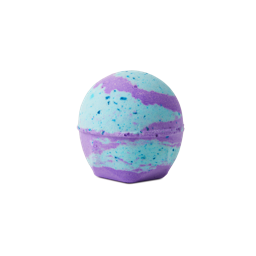 Resilient Bath bomb. A spherical bath bomb with a marbled design in vibrant turquoise and purple, featuring a textured seam around its middle and flecks of dark blue throughout.