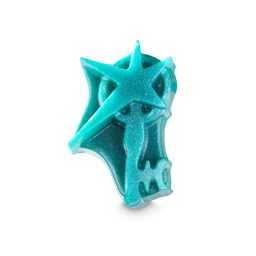The image shows the Katseye collaboration Limitless Key, a shimmery, translucent teal soap shaped like a stylised key. It features a large, raised star at the top and intricate, textured details along its length. 
