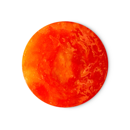 Monstrous Nightmare. A perfectly circular swatch of lava-looking, marbled red and orange, glossy shower gel. 