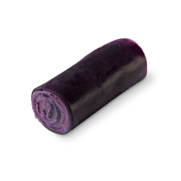 Amethyst soap. A cylindrical log of dark, translucent purple soap, showing a lighter, swirled purple pattern on its cut end.