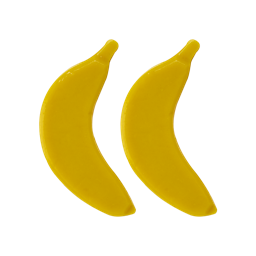 Banana Split. A pair of jelly-consistency under-eye pads. The products are a vibrant yellow and shaped like two typical, curved bananas. 