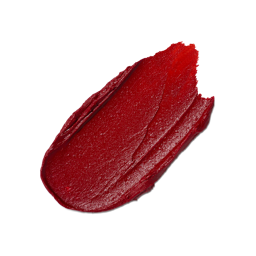 Bonfire Night. A neatly smeared swatch of shimmery, deep ruby-red lipstick. The swatch is thick and textured with an almost metallic sheen.