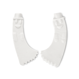 Boo-tiful under eye pads. Two pale cream, ghost-shaped, gelatinous pads, each with a top hat, circular eyes, and a wavy base. They appear smooth and pliable, designed to fit under the eyes.