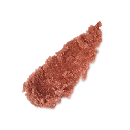 Cherry Bubblegum. A neatly smudged swatch of rich, textured soft terracotta brown lip scrub with visible sugar granules. 