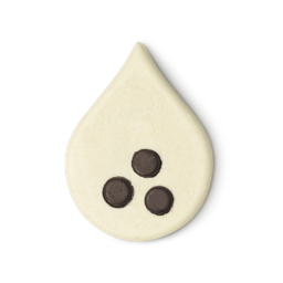 Coco Loco. A cream coloured, teardrop shaped solid shower oil, complete with 3 brown dots in the middle.