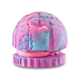 Concha Cubbleroon bubble bar. A rounded bubble bar with a pink and blue marbled dome on a matching textured base. A thick pink cream-like layer is visible between the two parts.