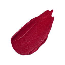 Crackle.  A neatly smeared swatch of shimmery, vibrant, crimson red lipstick. The swatch is thick and textured with an almost metallic sheen.
