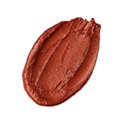 Crackled Copper. A neatly smudged swatch of thick, textured, deep rusted-bronze coloured lip cream. 