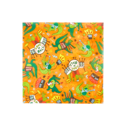 Croc And Roll Lokta Wrap, a fun, colourful theme of rock ’n’ roll crocodiles playing different instruments.