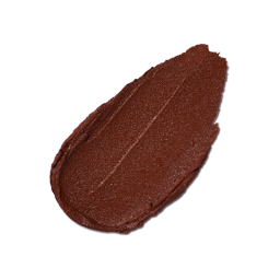 Ember. A neatly smeared swatch of shimmery, rich, mahogany-coloured lipstick. The swatch is thick and textured with an almost metallic sheen.
