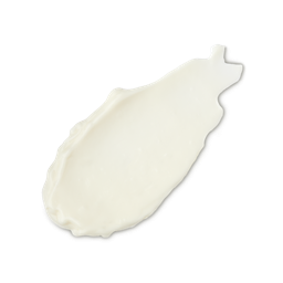 
A close-up product swatch of a thick, elongated, textured streak of primer. The product has a creamy, smooth texture and a pale, off-white or light ivory color,