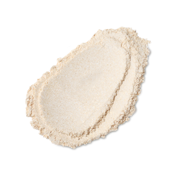 A swatch of creamy white Glam Locks Glittery dry shampoo on a black background. The powder has a fine, shimmering texture.