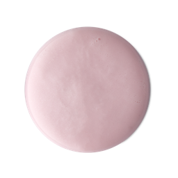 Glow Fairy. A perfectly circular swatch of pale, pastel-pink, glossy shower gel. There is a silver shimmering, lustre throughout the product. 