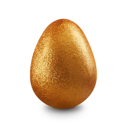 Golden Egg. A perfectly egg-shaped bath bomb covered in thick, lustrous golden glitter, shimmering under the light. 