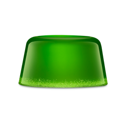 The Good Hour. A vibrant, translucent green shower jelly with a smooth, rounded dome shape. The base has tiny air bubbles, creating a sparkling gradient effect against the solid emerald green.