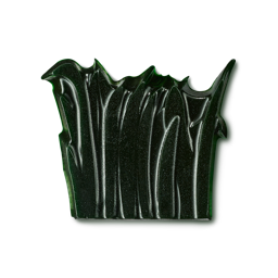 Grounding. A dark forest green shower gummy stands against a plain black background. The product has a heavily textured, sculpted surface with deep vertical grooves and a jagged, wavy top edge resembling blades of grass.