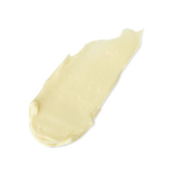 Hemp hand cream. A neatly smudged swatch of thick, creamy, ivory-coloured hand cream.