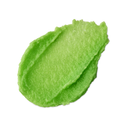 Key Lime Pie. A neatly smeared swatch of thick, lime-green coloured lip balm with a slightly glossy finish and tiny dark specks throughout.