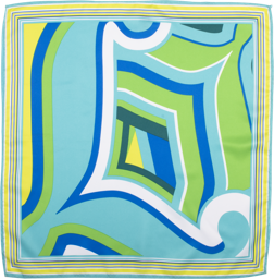 L For Lush Knot Wrap, a bright and bold capital 'L' in yellows, blues and greens is centred on this square wrap.