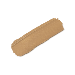 A close-up product swatch of a thick, elongated, textured streak of Light Medium Warm Beauty Balm. The color is a warm, light medium beige/peach, set against a light gray background.