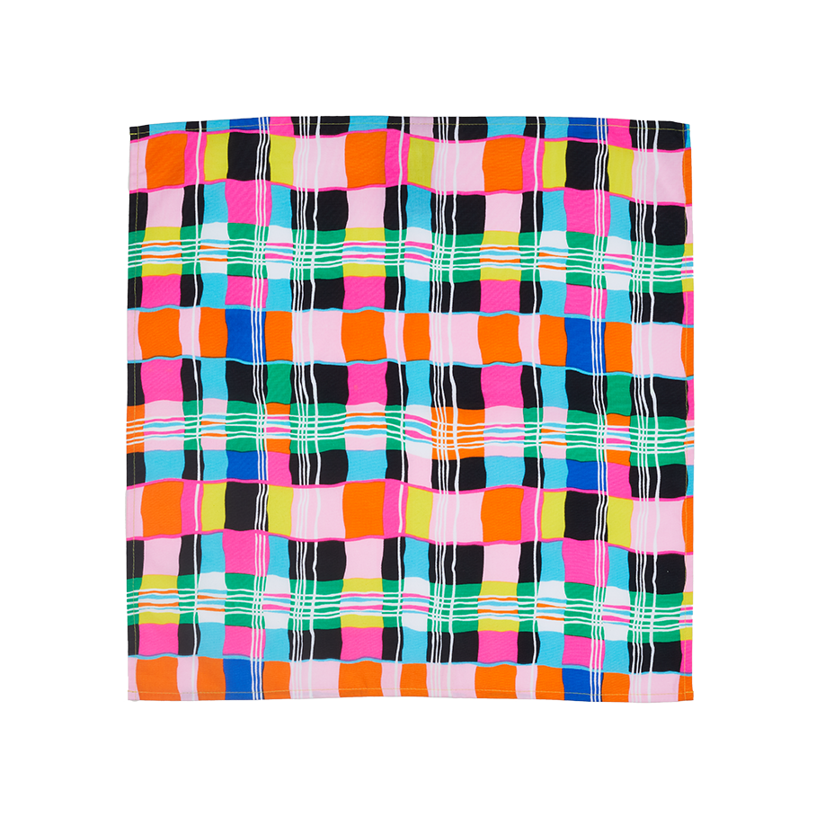 Liquorice Allsorts. A square knot wrap with a cross-hatch pattern in the colours of the classic liquorice allsorts sweets. 