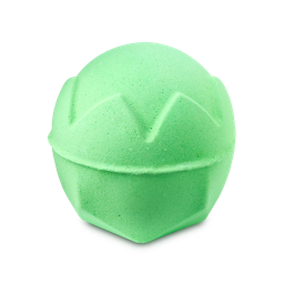 Lord of Misrule. A spherical light-green bath bomb with carved geometric, leaf-like crown patterns around its top half and a fine matte texture.