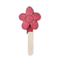 Loves Me, Loves Me Not. A playful, reusable bubble bar comprised of a wooden handle topped with a classic, five-petalled, deep pink flower on top. 