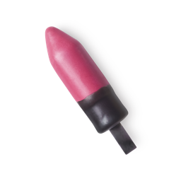 Manta. A vibrant, bubblegum pink lipstick refill, protected by a wax outer layer, which features a tab for easy removal.