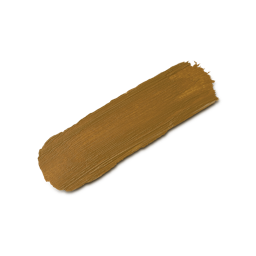A close-up product swatch of a thick, elongated, textured streak of Medium Dark Cool Beauty Balm. The color is a rich, cool-toned golden/olive brown