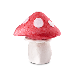 Midnight Magic. A playful bubble bar shaped like a toadstool. It has a thick, white stem complete with a domed, vibrant red cap with white spots. 