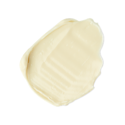 Olive. A neatly smudged swatch of thick, creamy, off-white body butter. 