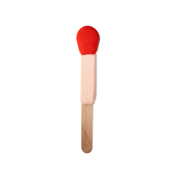 Perfect Match. A playful, reusable bubble bar comprised of a wooden handle topped with a large matchstick-shaped bubble bar complete with a bright red top.