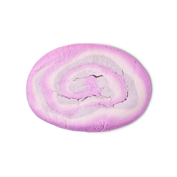 Phantom Foam. A flat, oval-shaped bubble bar with a clear spiral pattern of purple and white swirls. 
