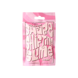 Shape Shifting Slime. The image shows a colourful sealed, paper sachet with a pastel pink wavy pattern on. The name reads "Pink Jelly Slime. Shape Shifting Slime" in white, bubble text on the front.