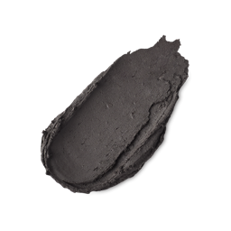 Noir. A neatly smeared swatch of thick, matte, charcoal-black eyebrow pomade product.