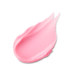 A thick, smooth smear of creamy pink Princess Peach lip jelly. The texture is glossy and opaque with a soft, pointed finish at the top.