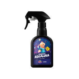 Black spray bottle with a label featuring Princess Rosalina holding a star wand next to a yellow Luma. Label includes product name and movie logos.