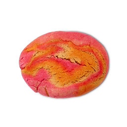 Pumpkin Spice And Everything Nice. A flat, oval-shaped bubble bar with a clear spiral pattern of vibrant red and orange swirls.