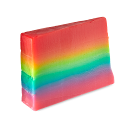 Rainbows and Waterfalls. A neat soap slice showcasing all the colours of the rainbow from ruby red to vibrant violet. 