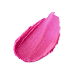 A creamy, highly saturated hot pink smudge of Rhubarby~ Lip Stain on a plain light grey background. The texture is thick and slightly matte.