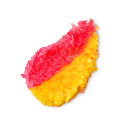 Rub Rub And Custard. A neatly smeared swatch of yellow and pink dual-toned lip sugar scrub with visible textured granules.