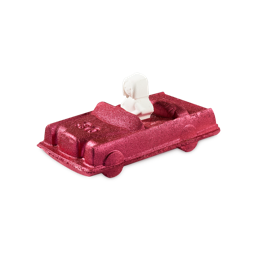 Sadie. A fun, two-part bath bomb. The main section is a shimmering, deep-red convertible car with the roof down and the number "30" embossed on the hood. There is also a removable, white character bath bomb inside the car. 