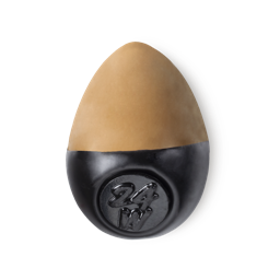 Slap Stick 24W. A medium dark-neutral, caramel brown, egg-shaped solid foundation, with a black wax base.