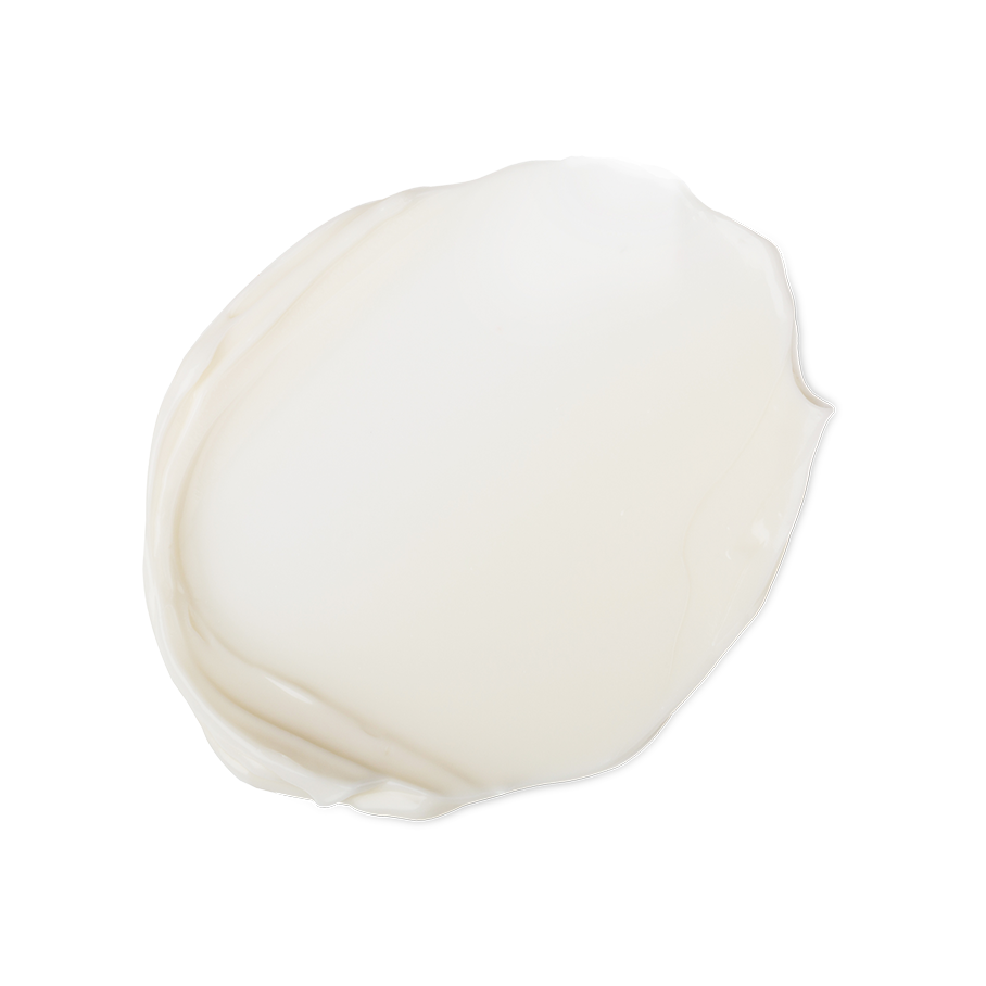 Smitten. A neatly smudged swatch of bright white, thick hand cream.