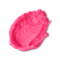 Snow Fairy. A neatly smeared swatch of thick, creamy vibrant pink-tinted lip butter with a soft textured finish and raised edges